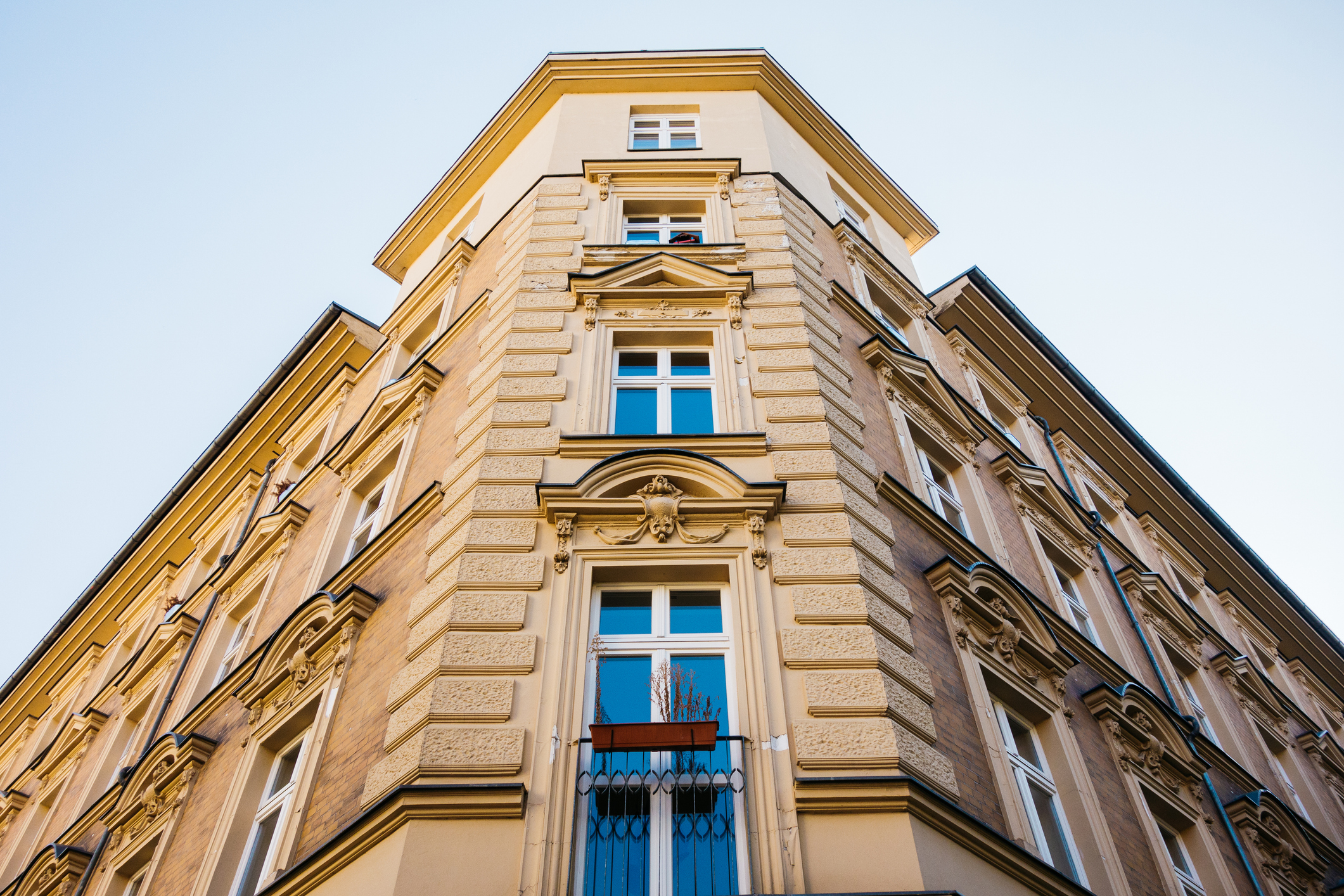 low angle view of residential corner building