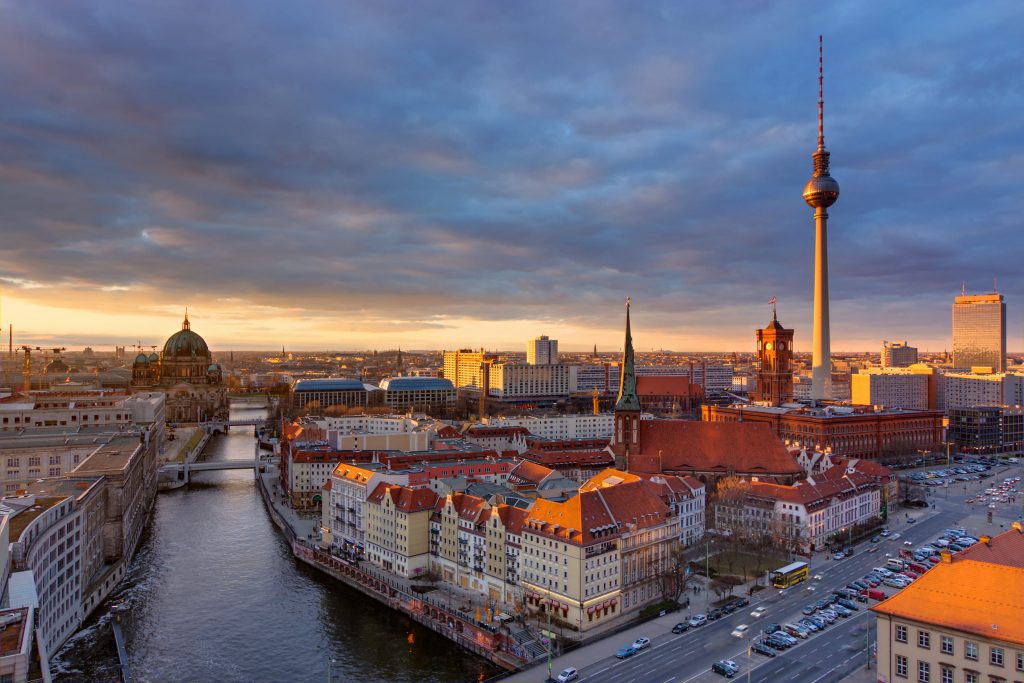 the center of berlin at sunset