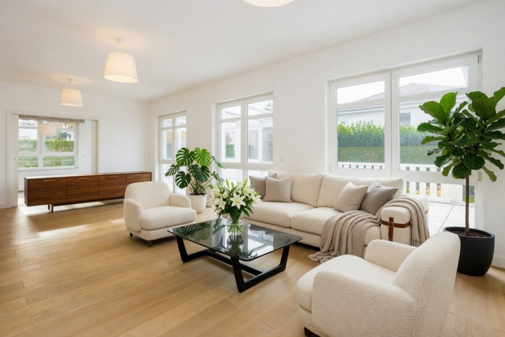 Wohnzimmer visuell möbeliert