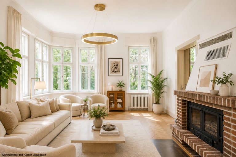 Wohnzimmer mit Kamin visualisiert