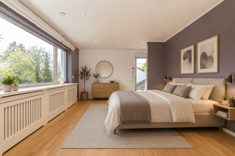 Master-Bedroom mit Zugang zur Terrasse im OG visualisiert
