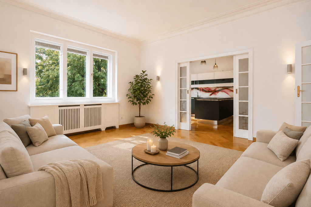 Wohnzimmer mit KI möbliert