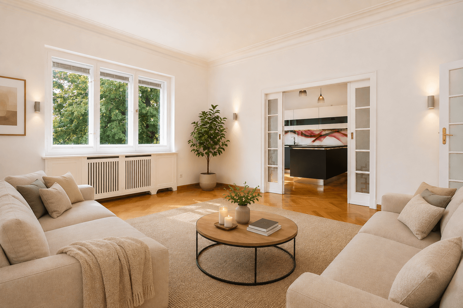 Wohnzimmer mit KI möbliert